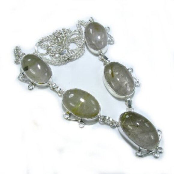 Grey Rutilated Quartz Necklace - NEW - Picture 1 of 8